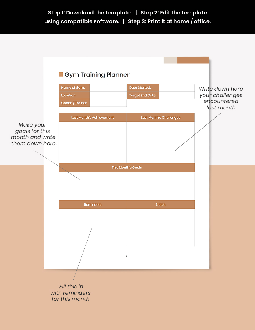 Gym Training Planner Template in Word, Pages, Google Docs, PDF