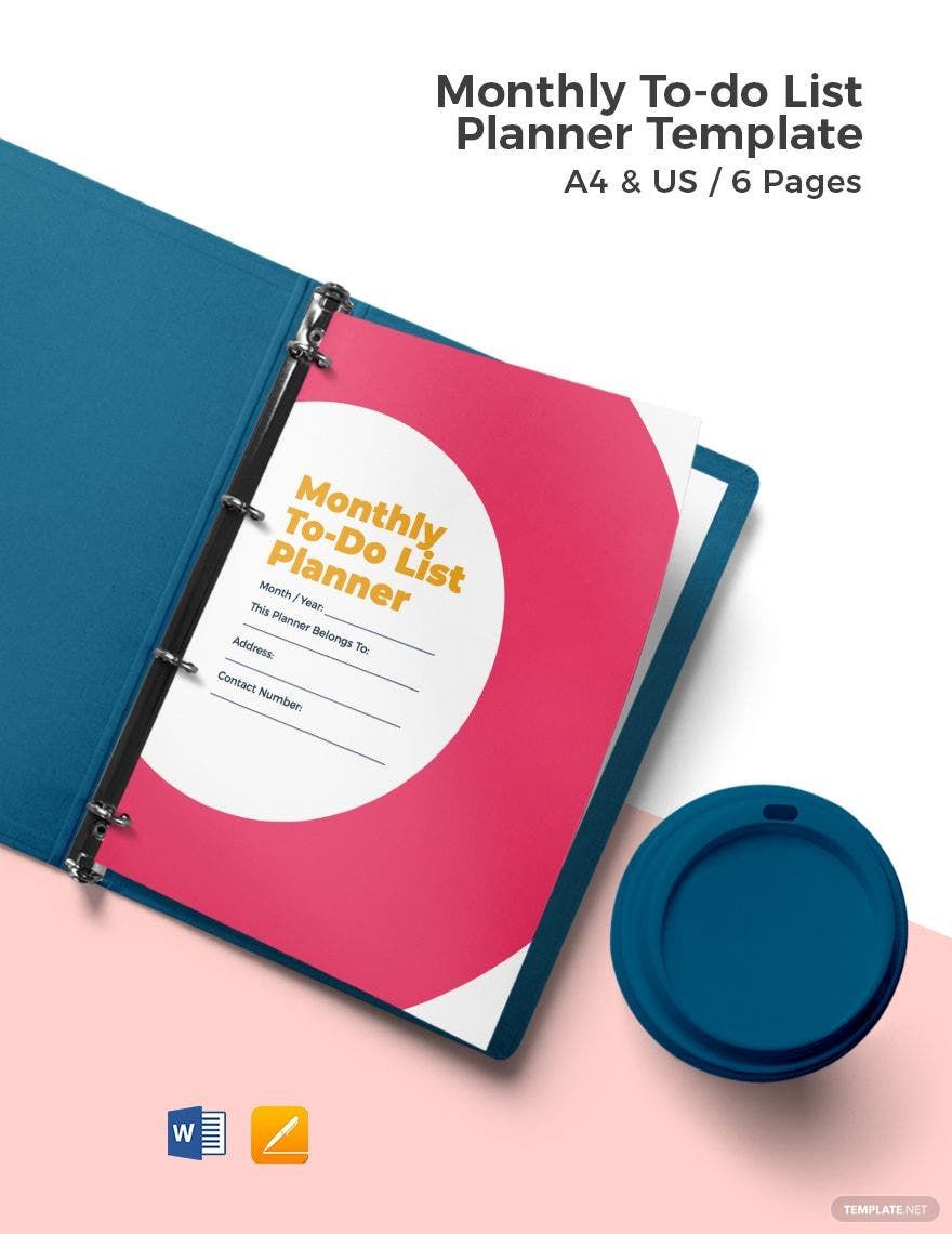 Printable Monthly Planner Template in PSD, Illustrator, InDesign, PDF