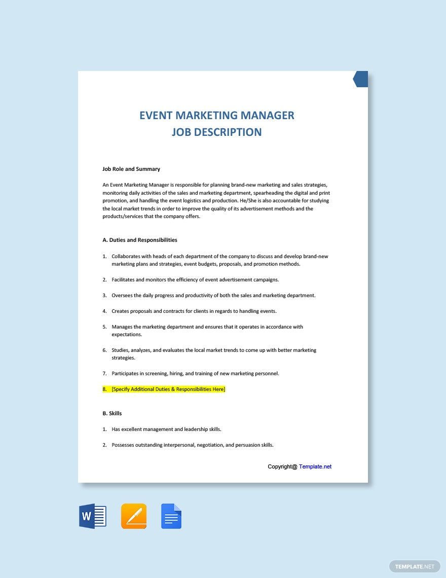 FREE Event Manager Job Description PDF Template Download