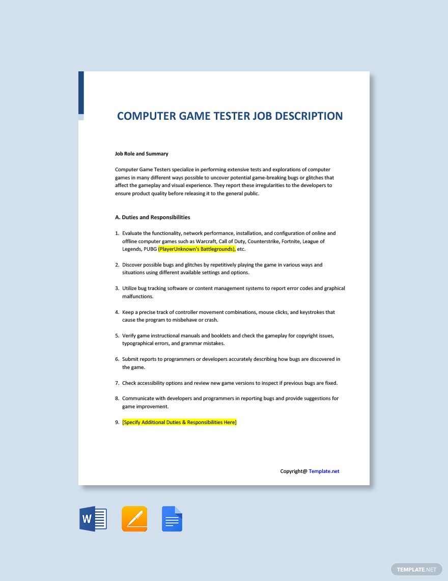 Game Testing Responsibilities