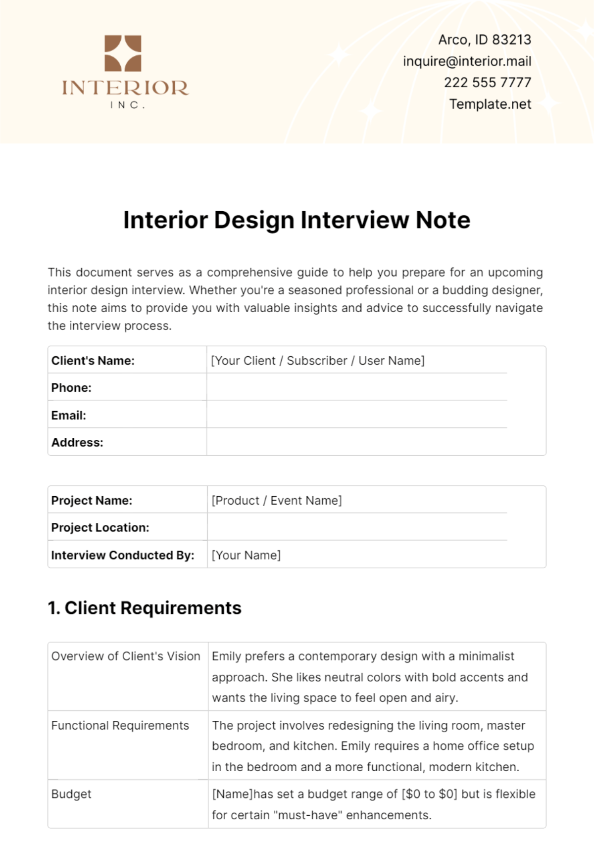 Interior Design Interview Note Template Edit Online & Download