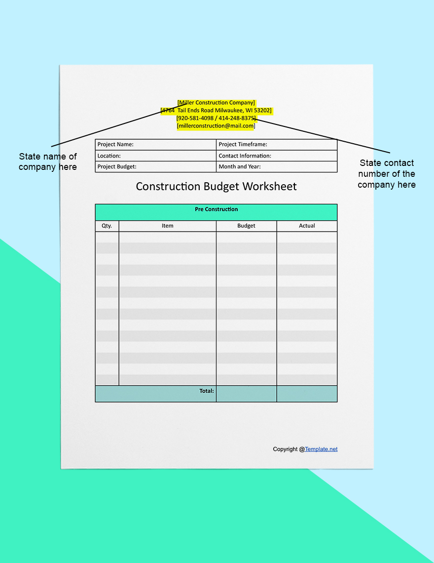 Printable Construction Worksheet Template in Word, Pages, Google Docs