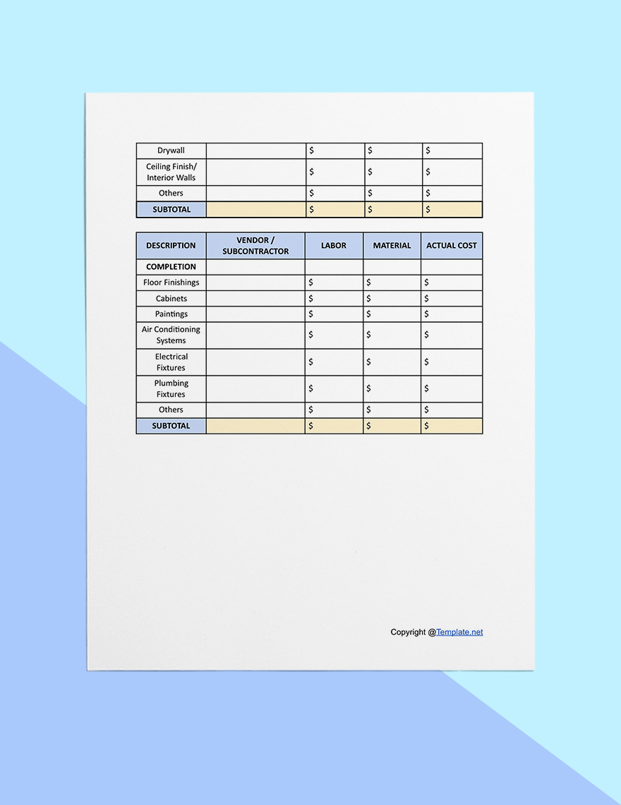 Simple Construction Worksheet Template in Pages, Word, Google Docs