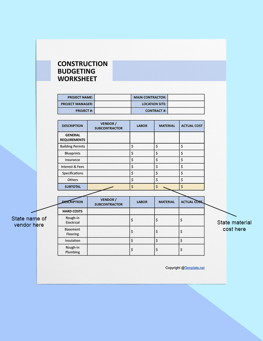 Simple Construction Worksheet Template in Pages, Word, Google Docs