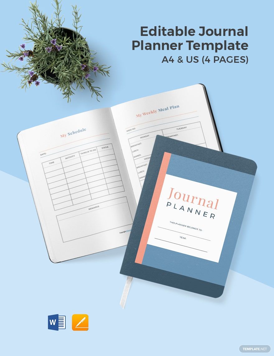 Editable Journal Planner Template in MS Word, Pages, GDocsLink, Portable Documents Download