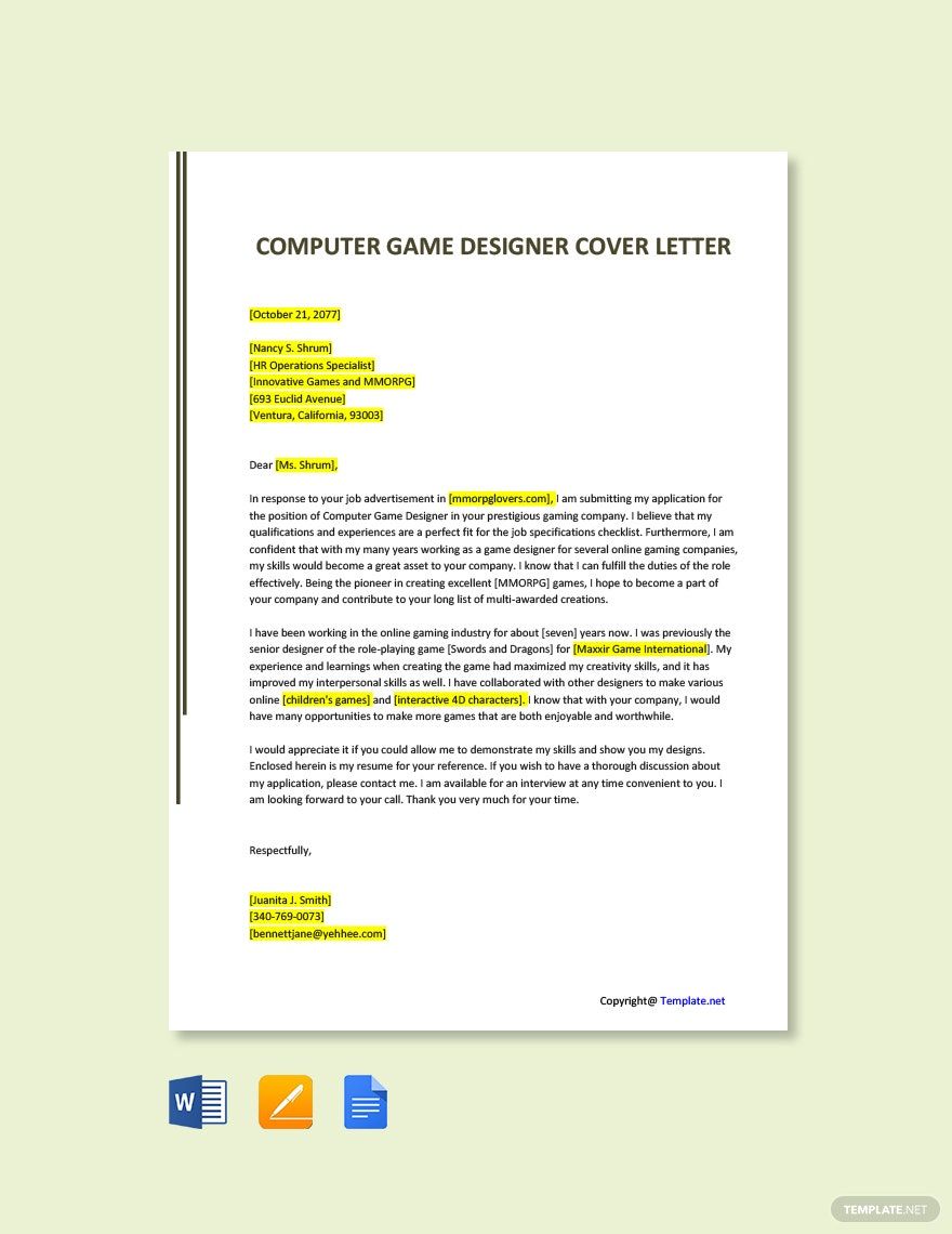 Computer Game Template in Word FREE Download