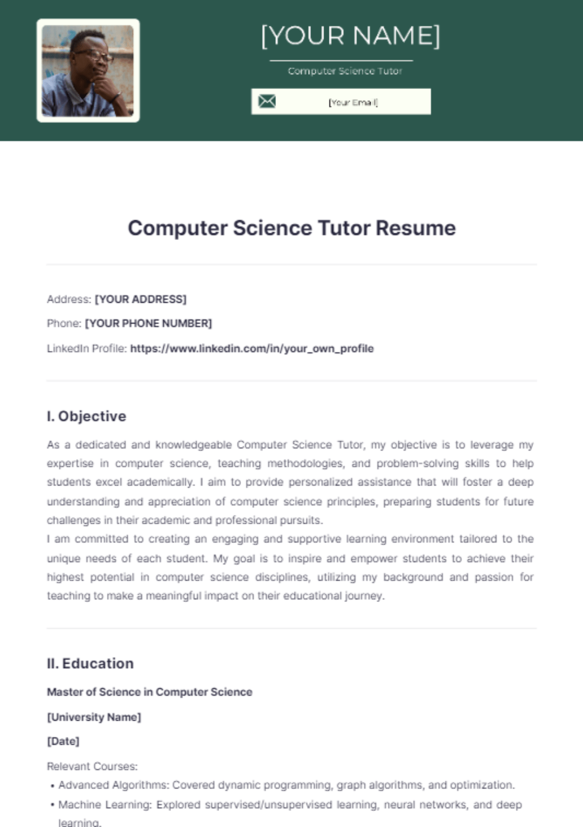 Computer Science Tutor Resume Edit Online & Download Example