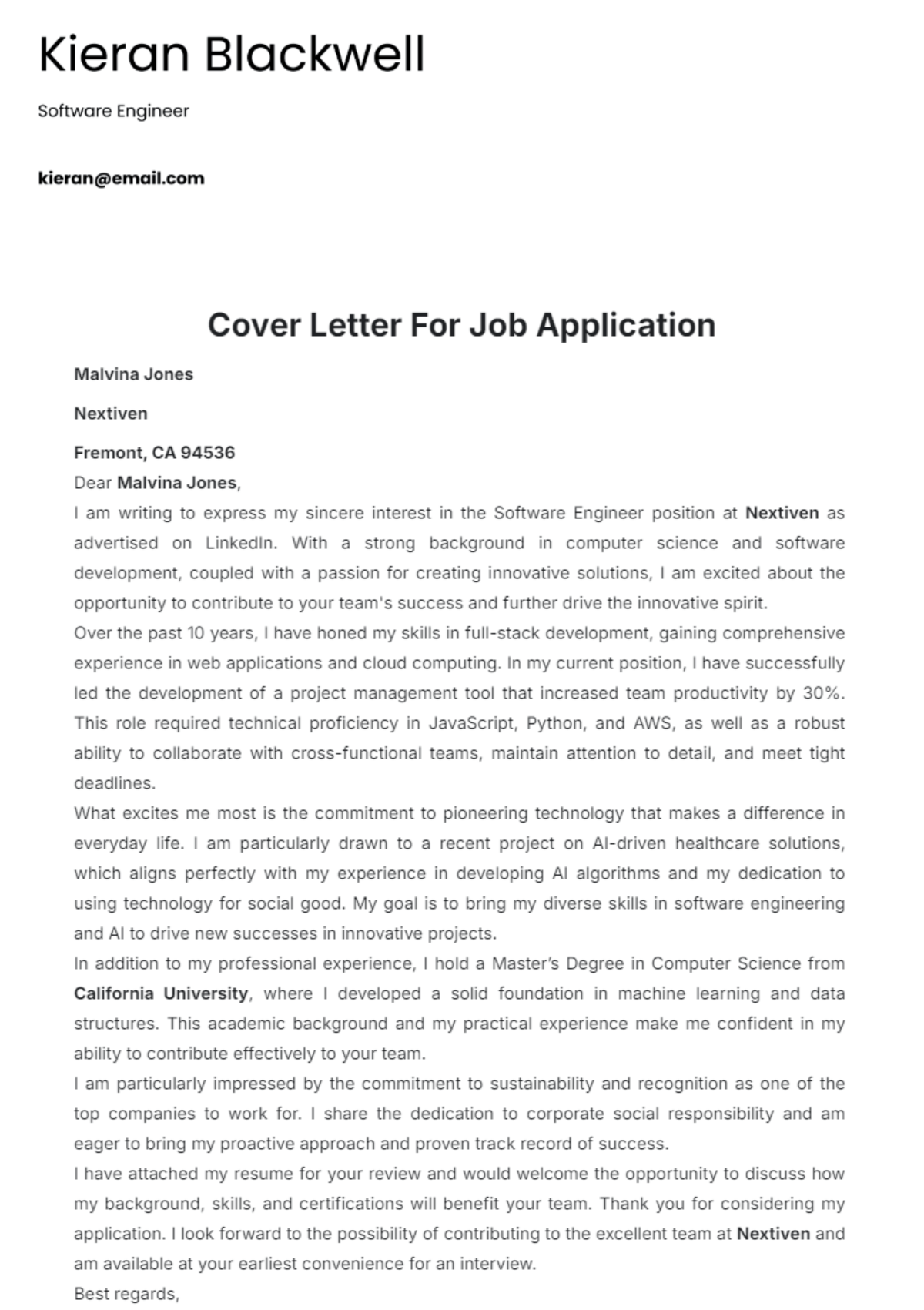 Examples Of Cover Letters For Job Applications