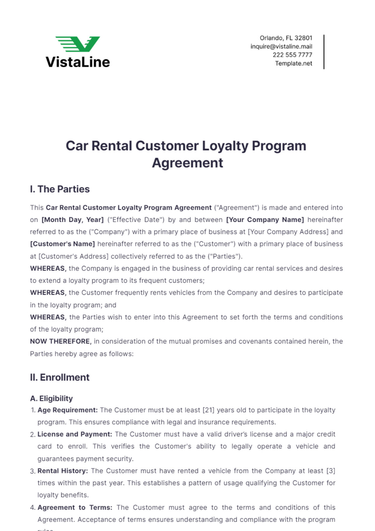 Car Rental Customer Loyalty Program Agreement Template Edit Online