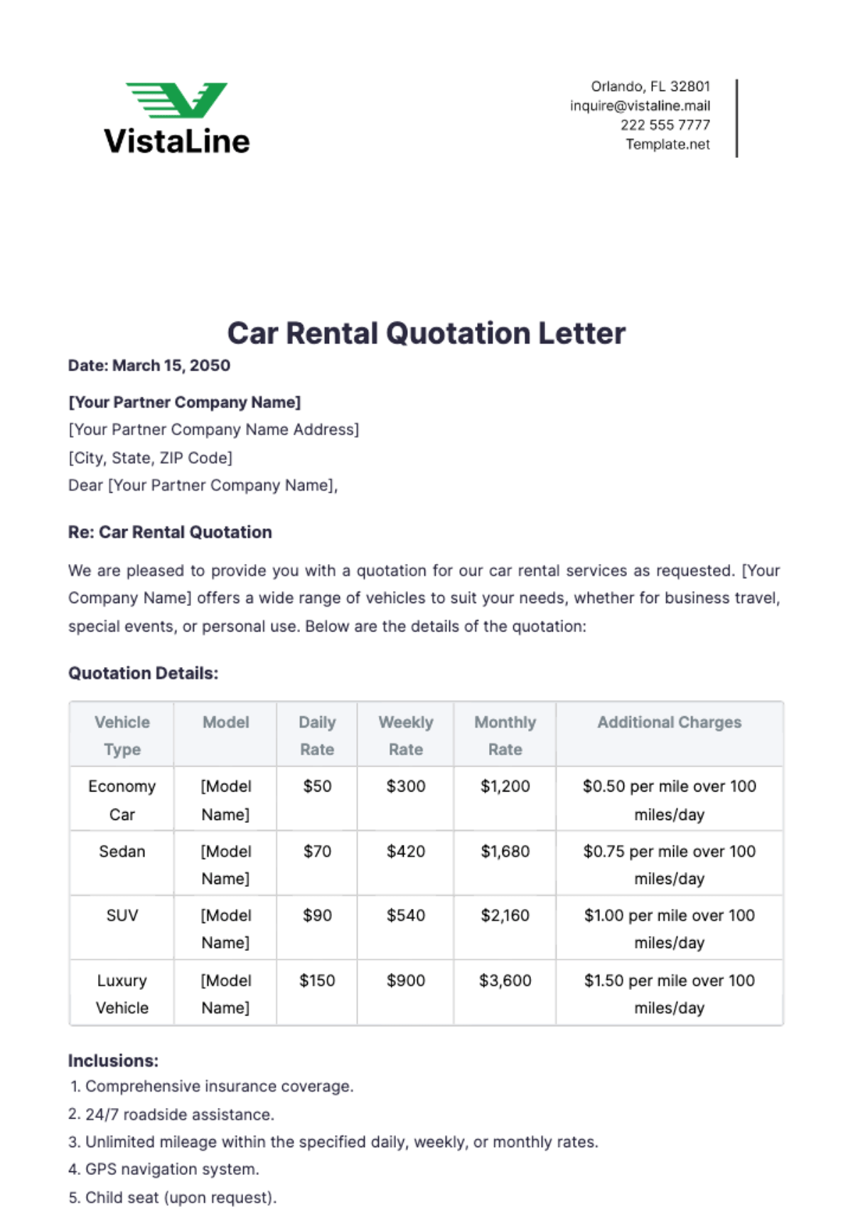 Car Rental Quotation Letter Template Edit Online & Download Example