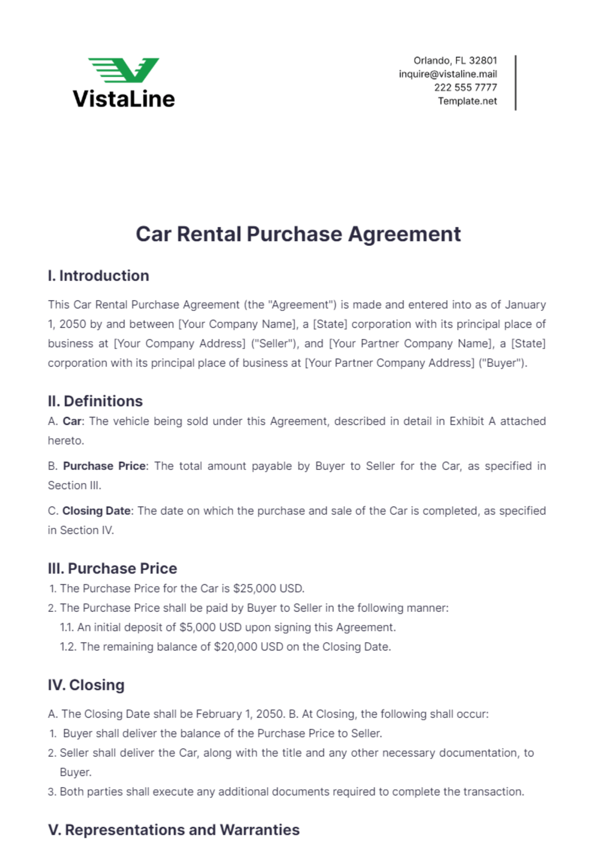Car Rental Purchase Agreement Template Edit Online & Download Example