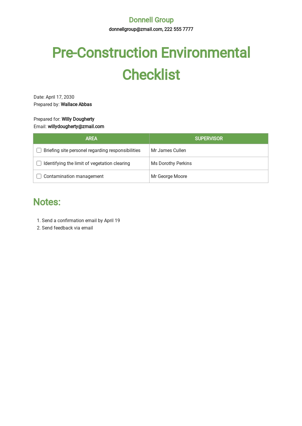 PreConstruction Environmental Checklist Template [Free PDF] Google