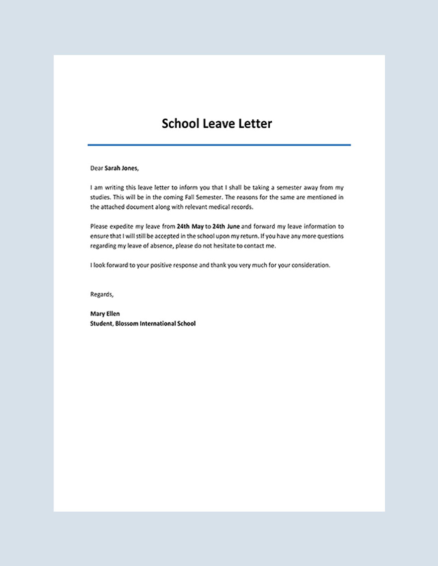 Leave Letters Templates Format, Free, Download