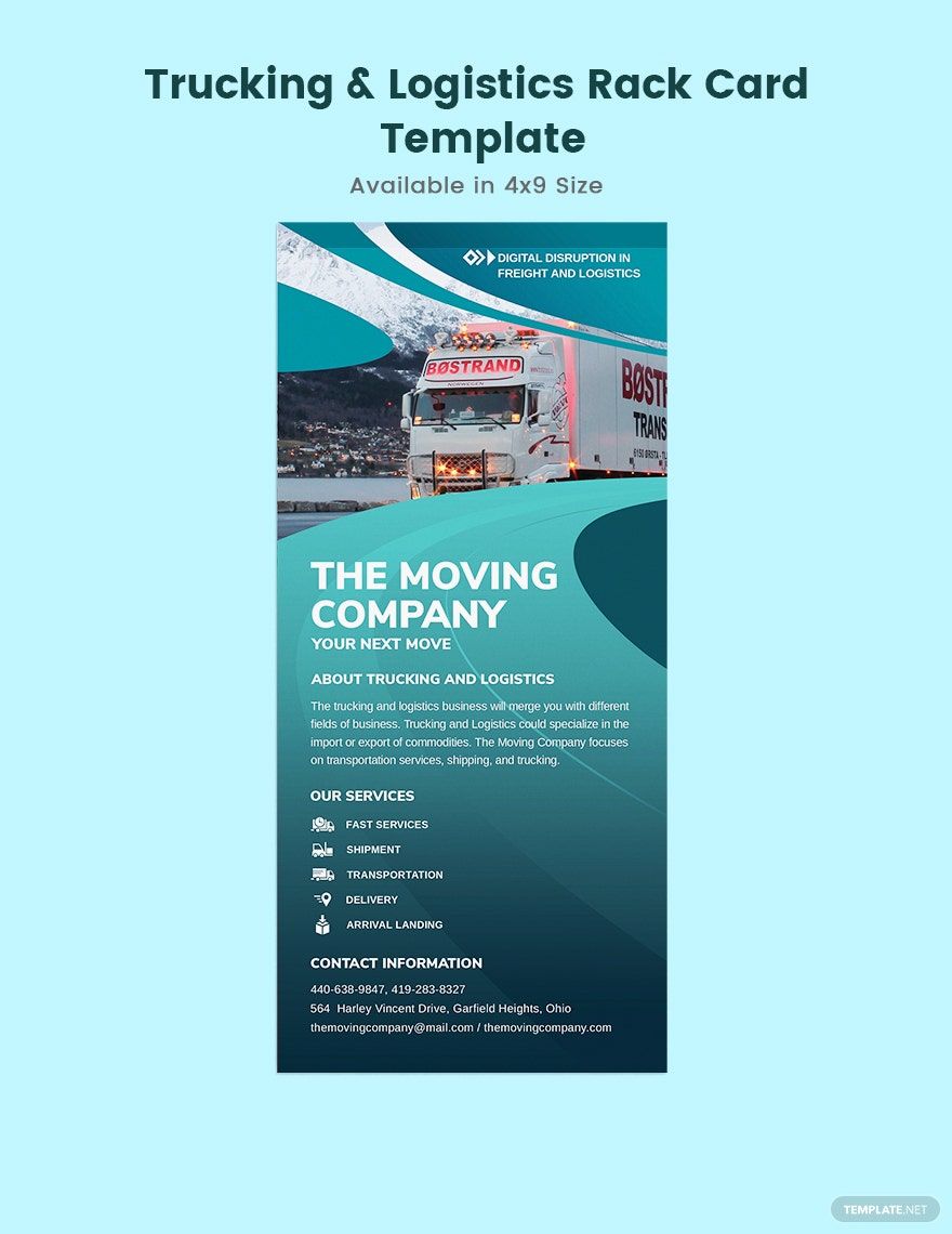 Trucking Logistics Rack Card Template Illustrator, InDesign, Word