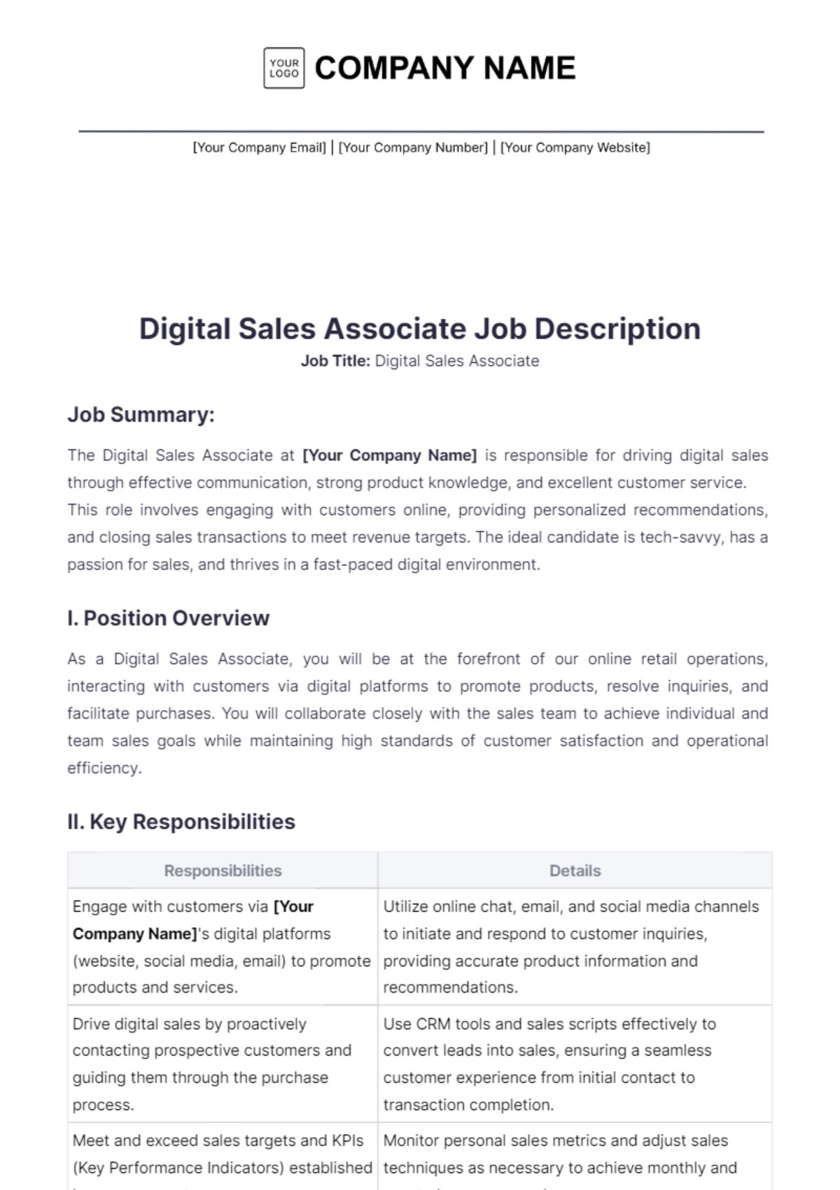 Page 5 FREE Job Description Templates & Examples Edit Online