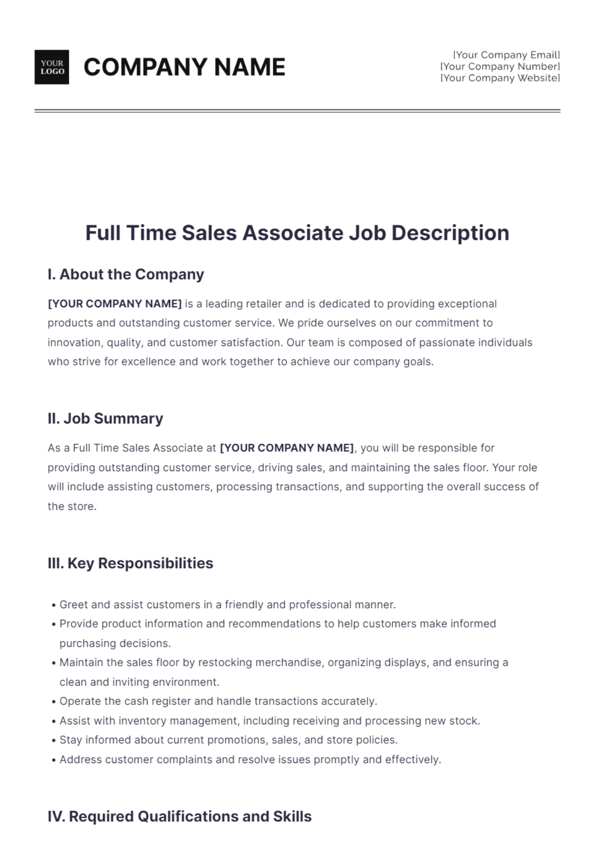Page 7 FREE Job Description Templates & Examples Edit Online