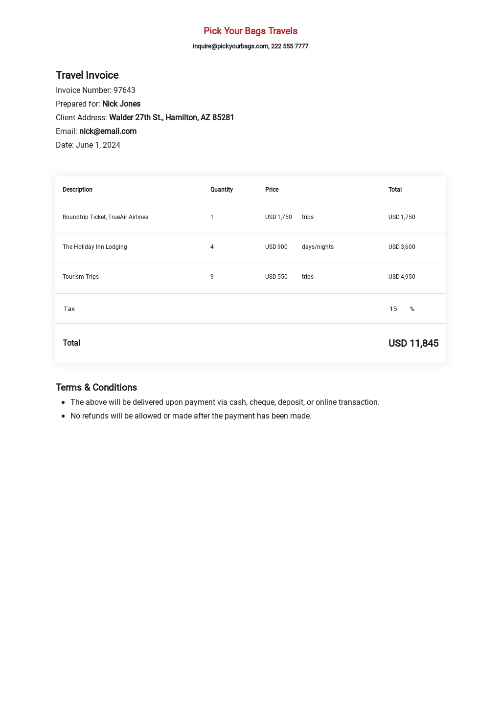 Sample Travel Invoice Template [Free PDF] Google Docs, Google Sheets
