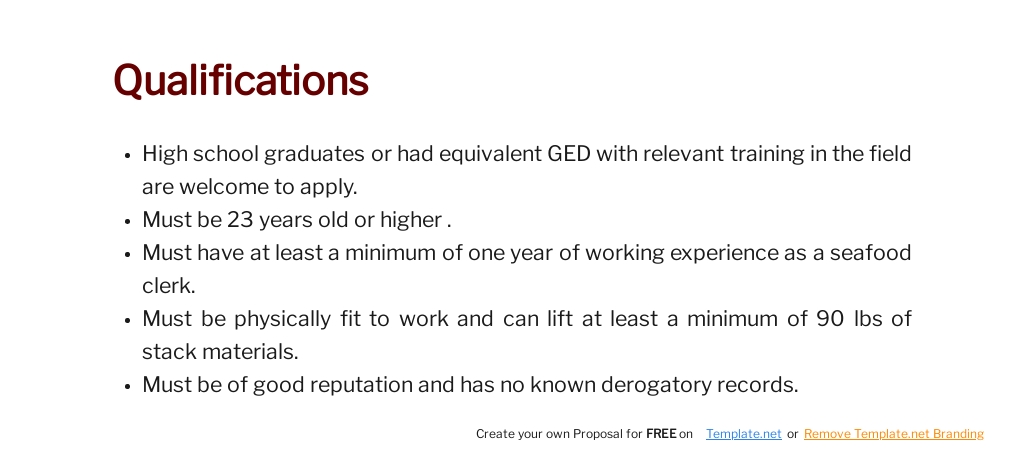 Seafood Clerk Job Description Template Word Google Docs