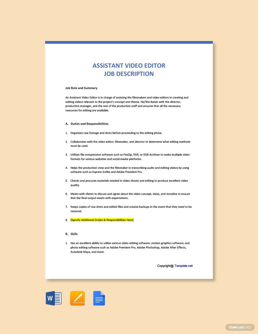 Assistant Video Editor Job Description at Mary Berger blog