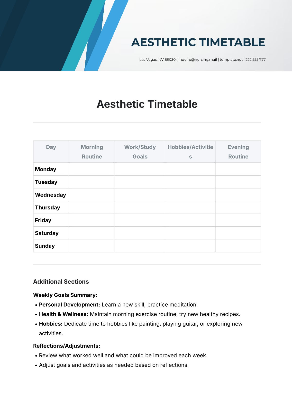 Free Aesthetic Timetable Template to Edit Online