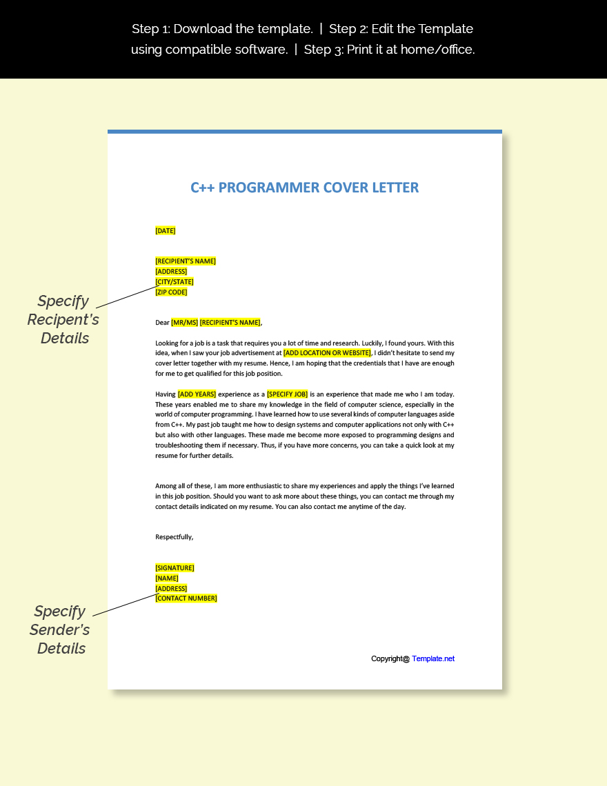 C++ Programmer Cover Letter in Word, Google Docs, Pages, PDF - Download