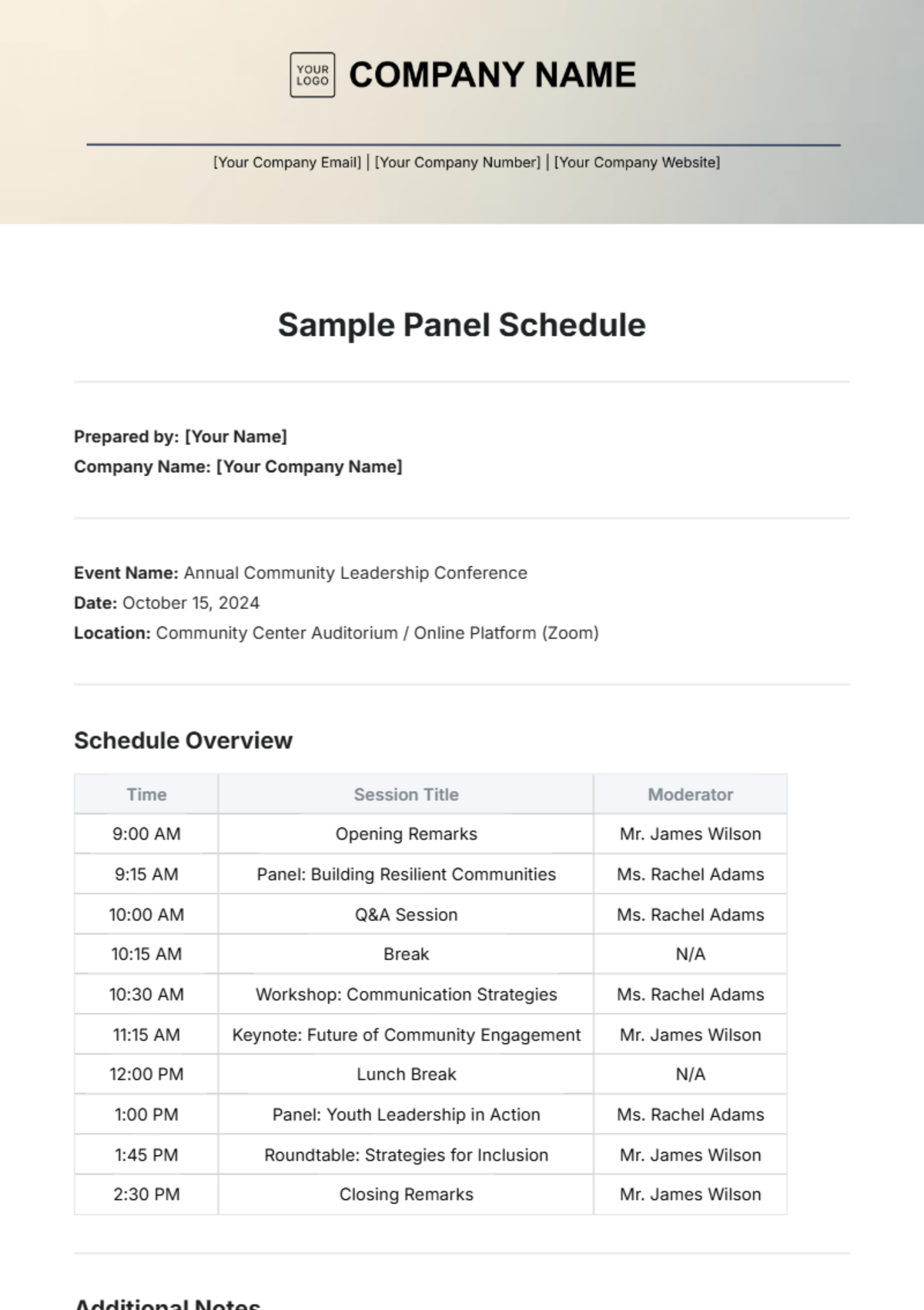 FREE Panel Schedule Templates & Examples Edit Online & Download Template