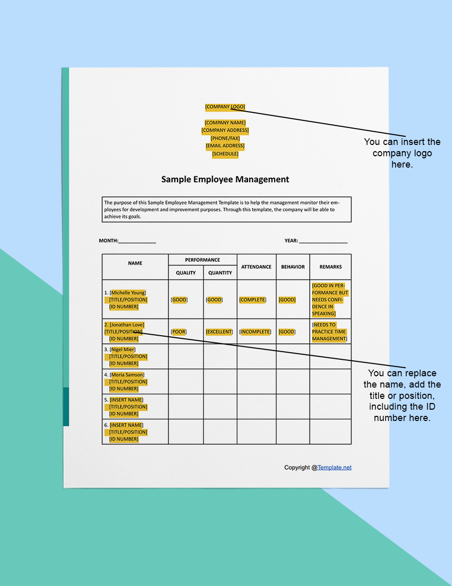 Sample Employee Management Template in Word, Pages, Google Docs