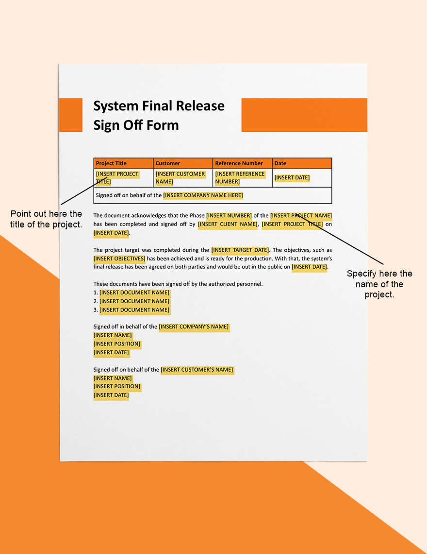System Final Release SignOff Form Template in Pages, Word, Google Docs