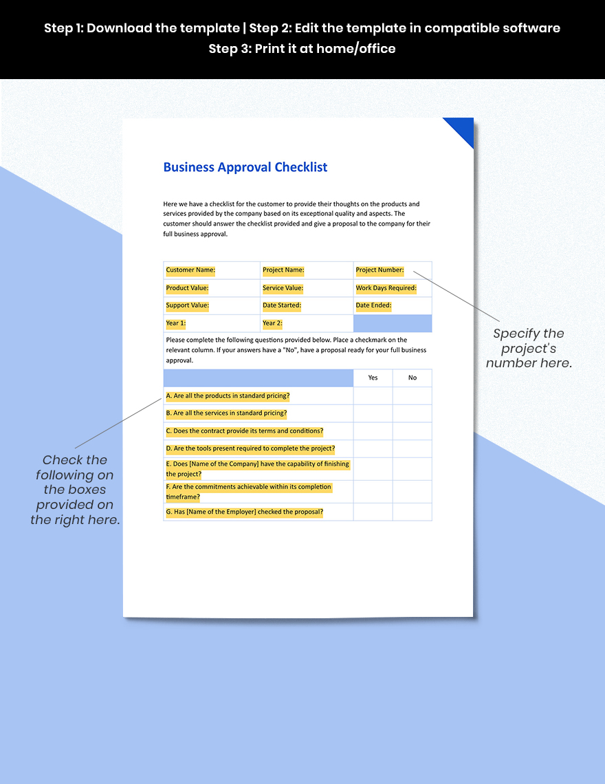 Business Approval Checklist Form Template in Google Docs, Word, Pages