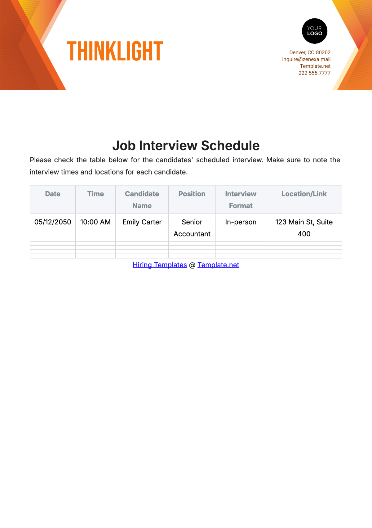 Free Job Interview Schedule Template Edit Online & Download