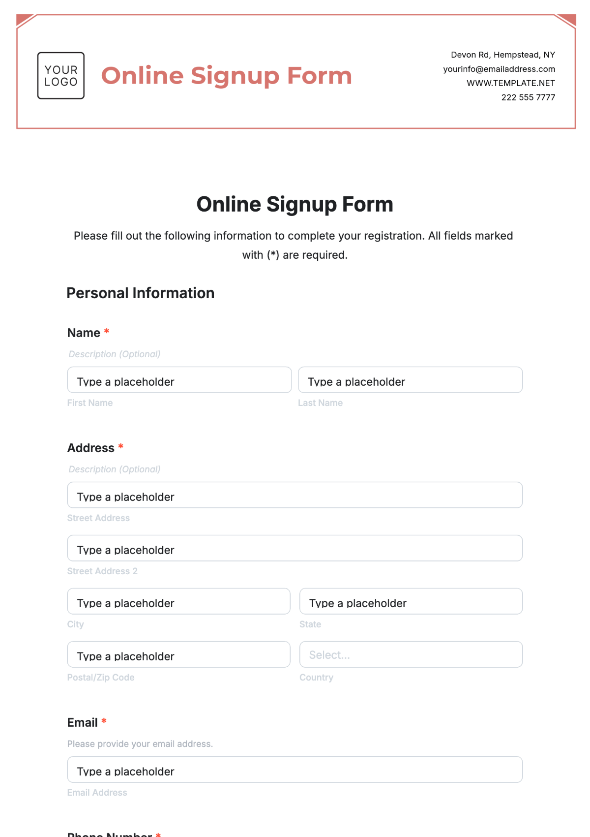 Free Signup Form Templates to Edit Online(05)