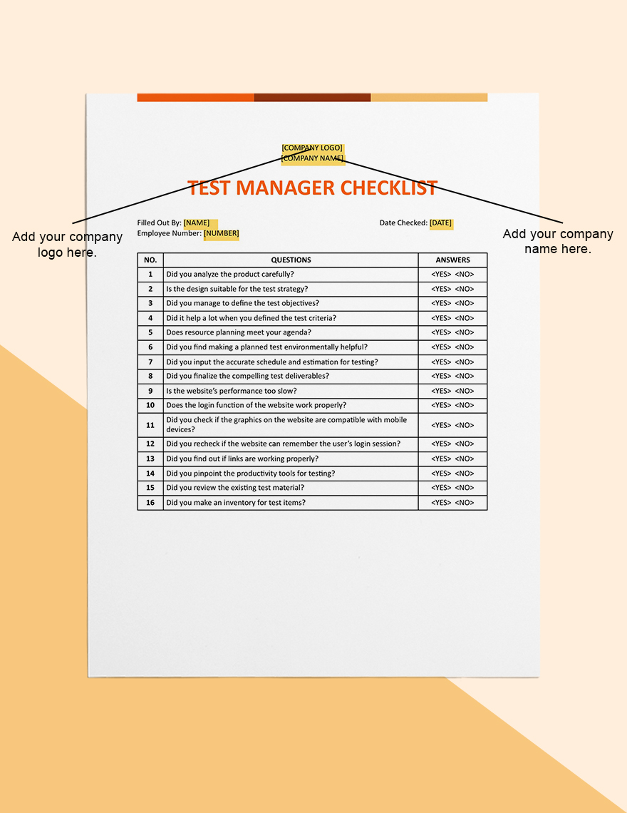 Test Manager Checklist Template in Google Docs, Pages, Word Download
