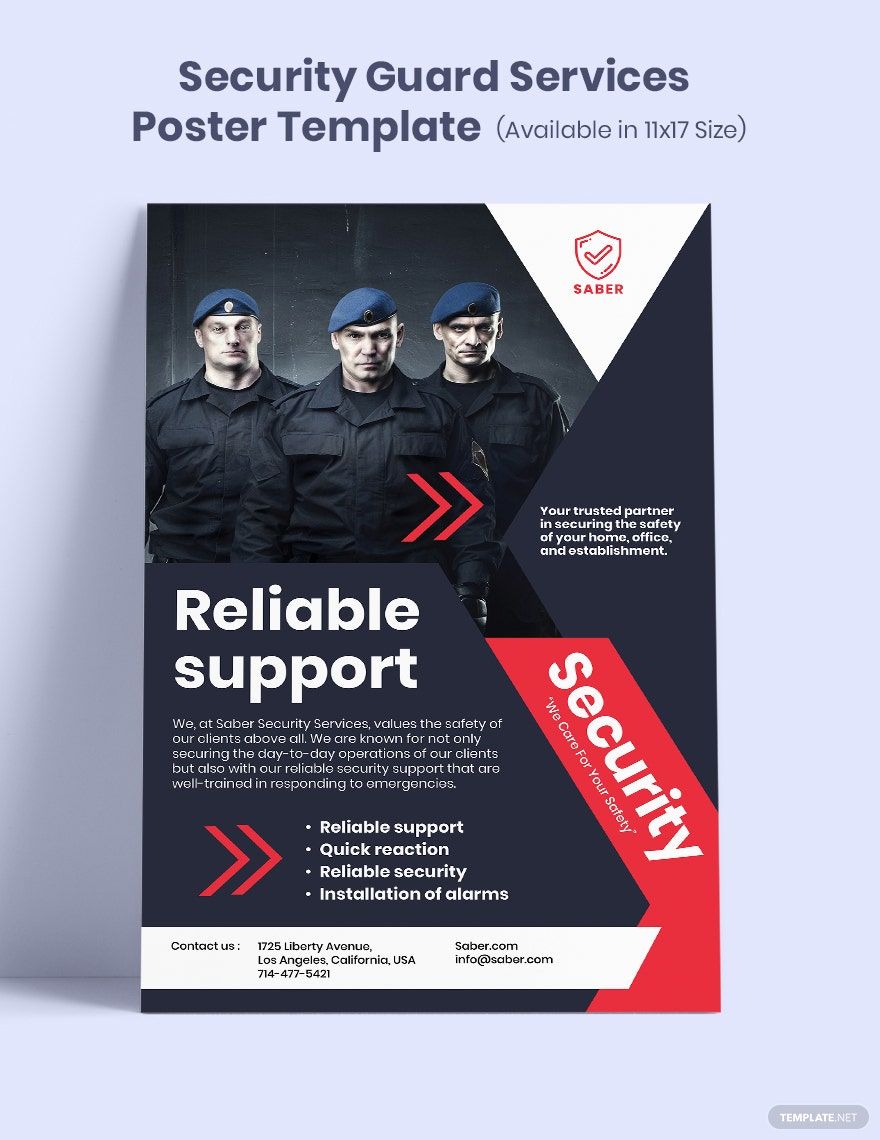 Security Guard Services Poster Template in Illustrator, Pages, Word