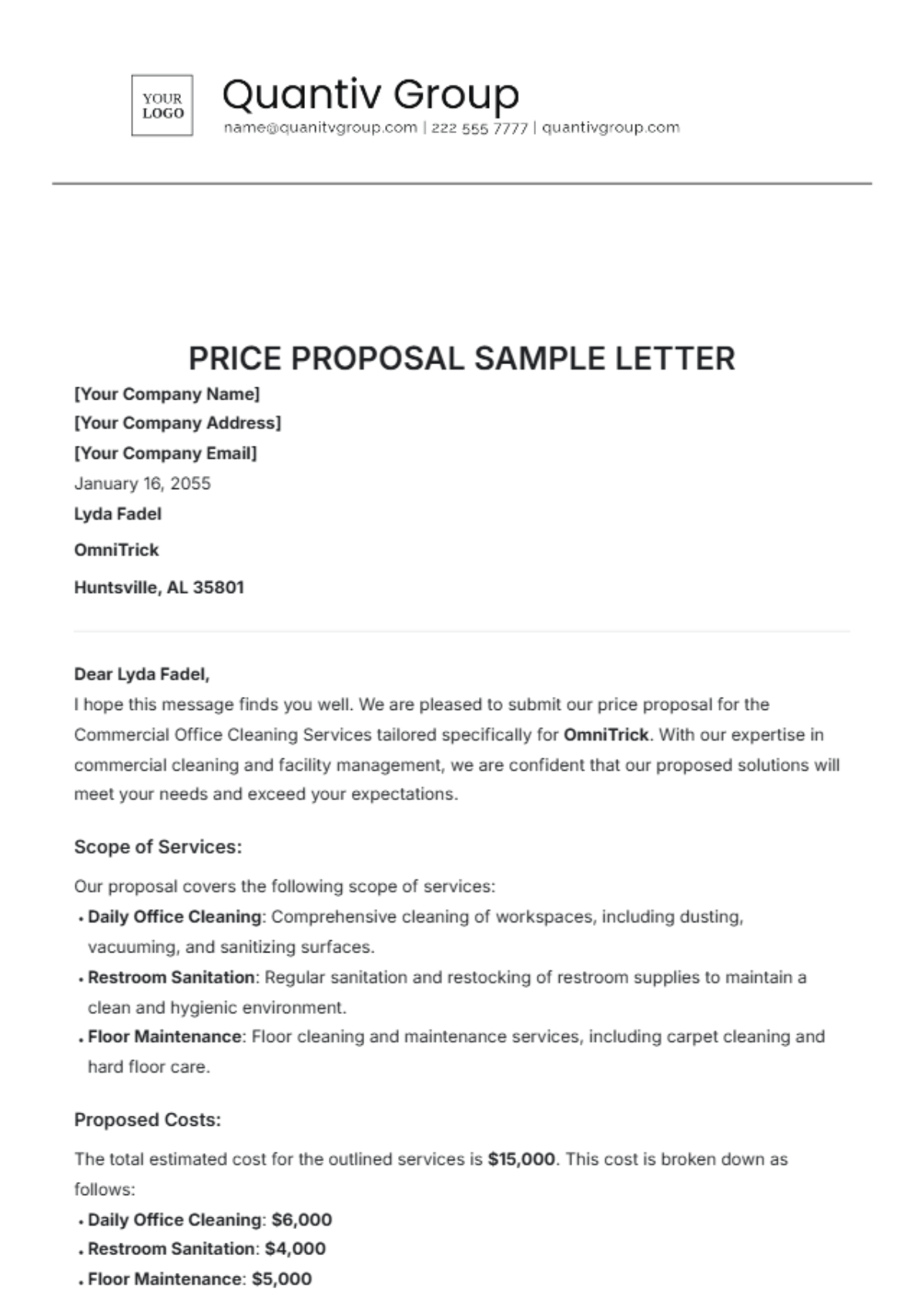 Free Pricing Proposal Templates, Editable and Printable