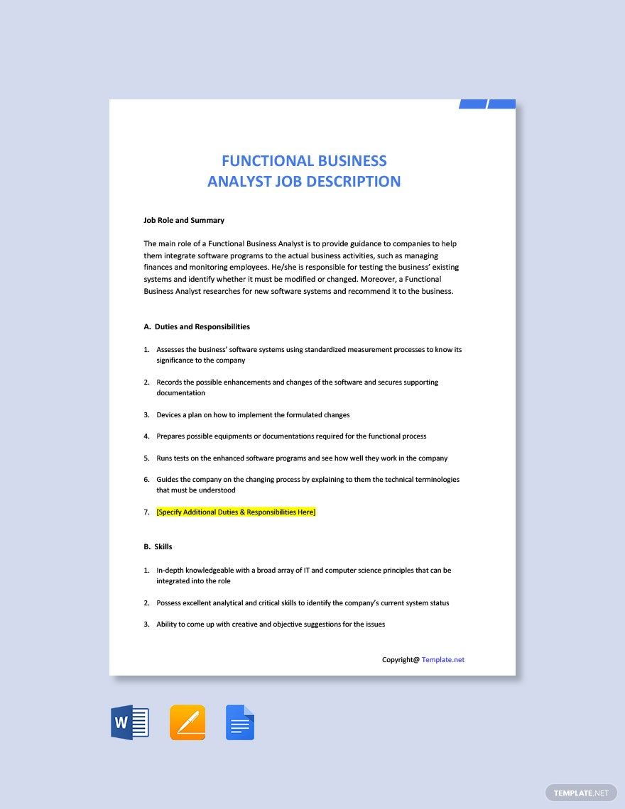 Analyst Job Descriptions Templates Format, Free, Download