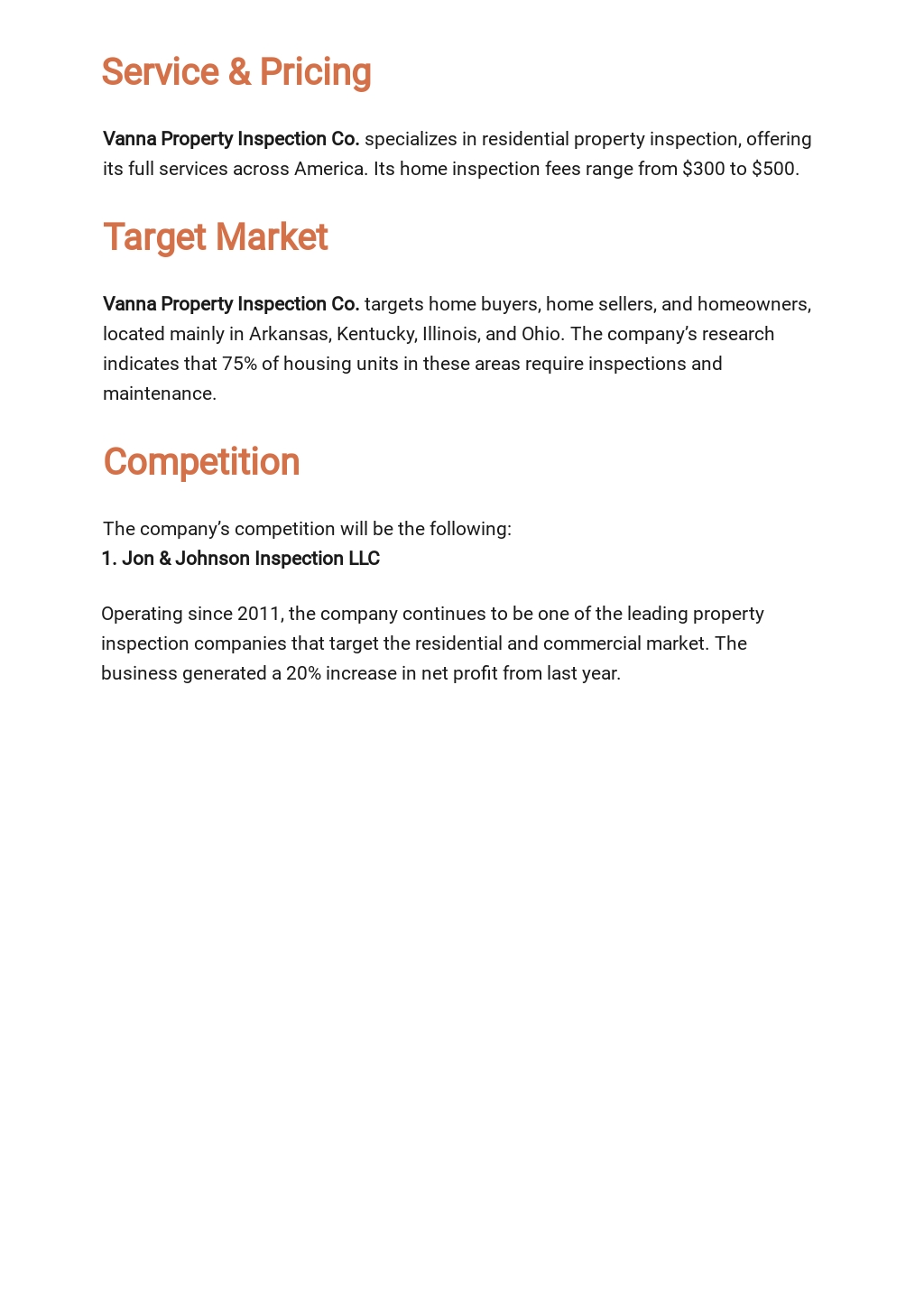 Business Property Inspection Business Plan Template [Free PDF] Word