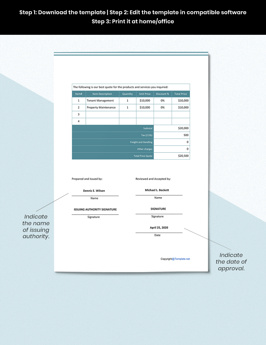 Basic Real Estate Quotation Template in Google Sheets, Excel, Pages