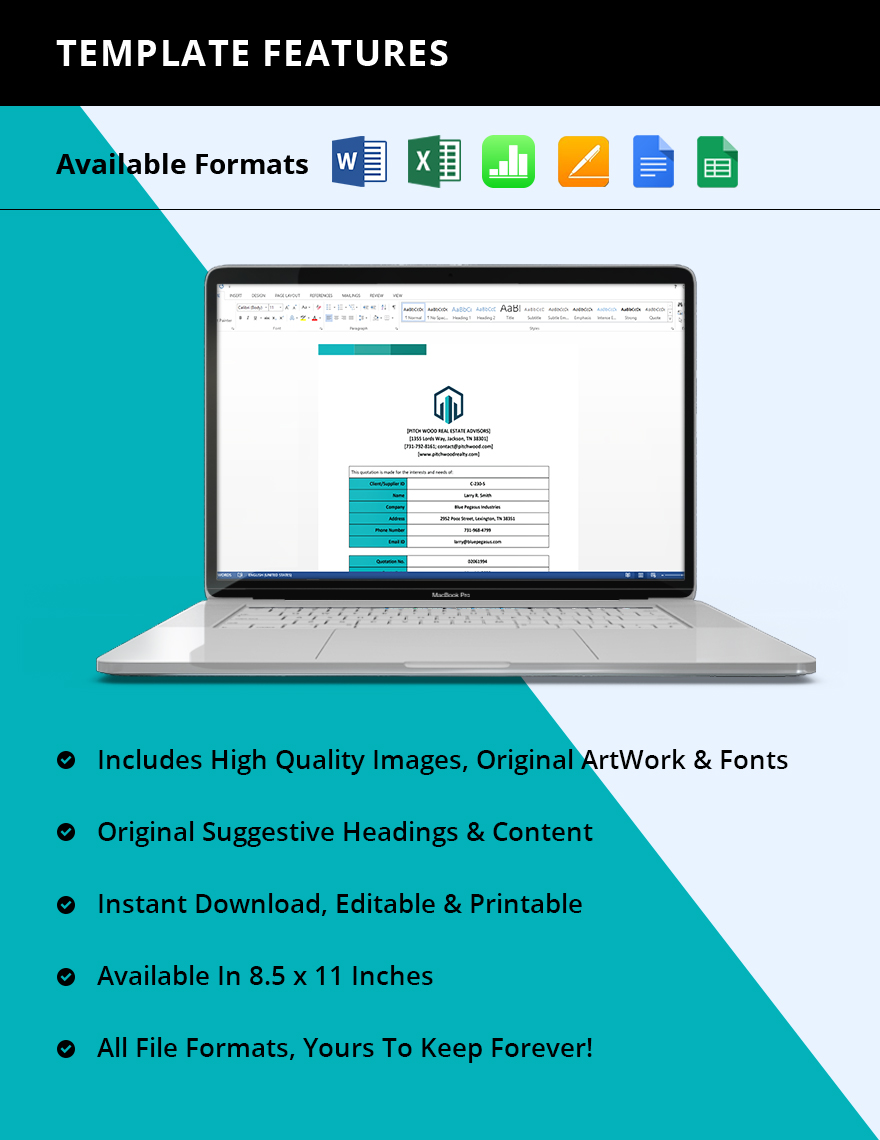 Real Estate Service Quotation Template in Google Docs, Google Sheets