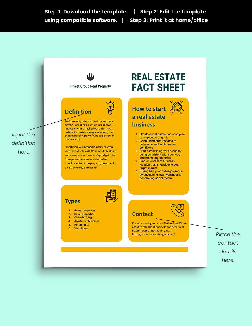 Real Estate Fact Sheet Template in Word, Pages, Google Docs Download