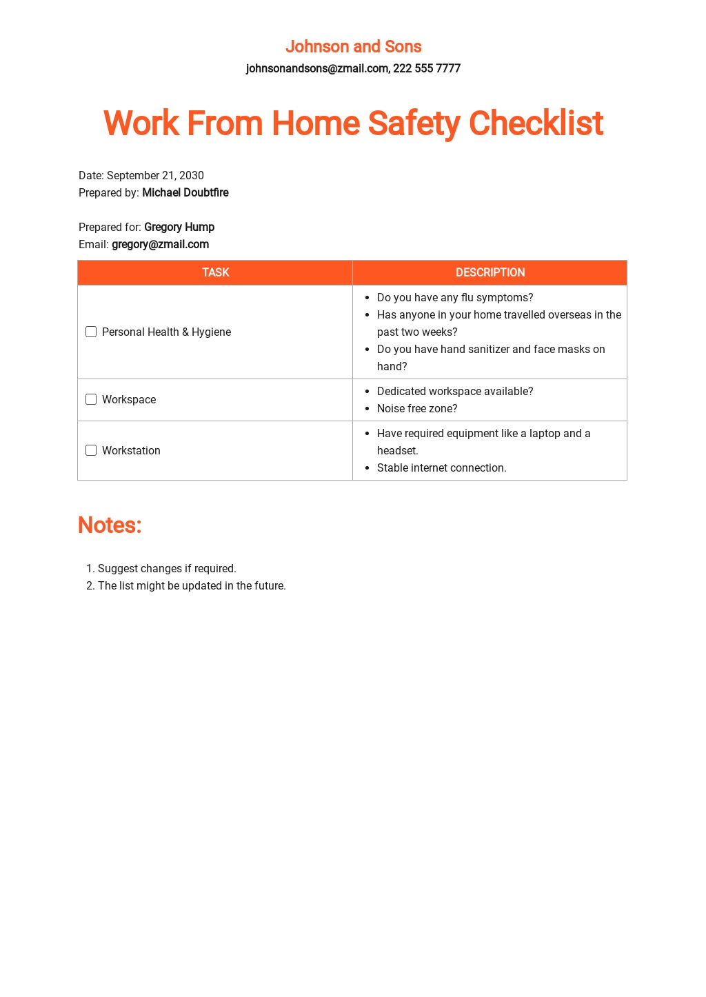 Work From Home Checklist Template [Free PDF] Google Docs, Word