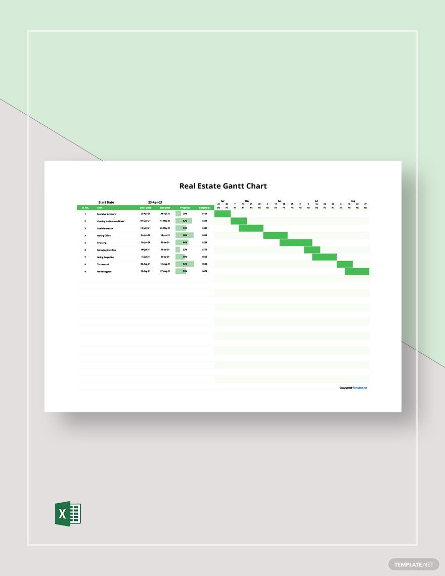 Simple Real Estate Gantt Chart Template in Excel Download