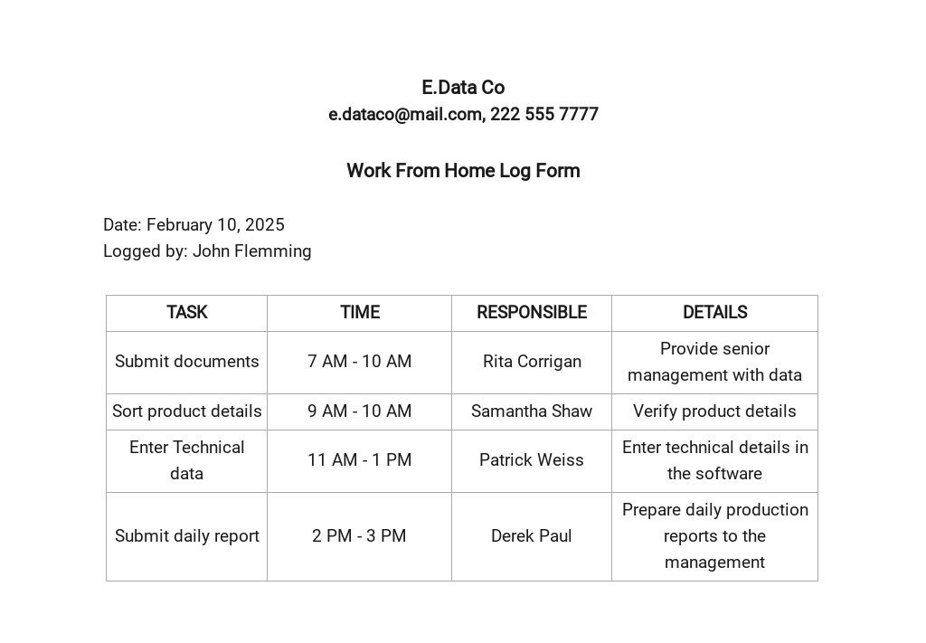 Work From Home Evaluation Form Word Google Docs