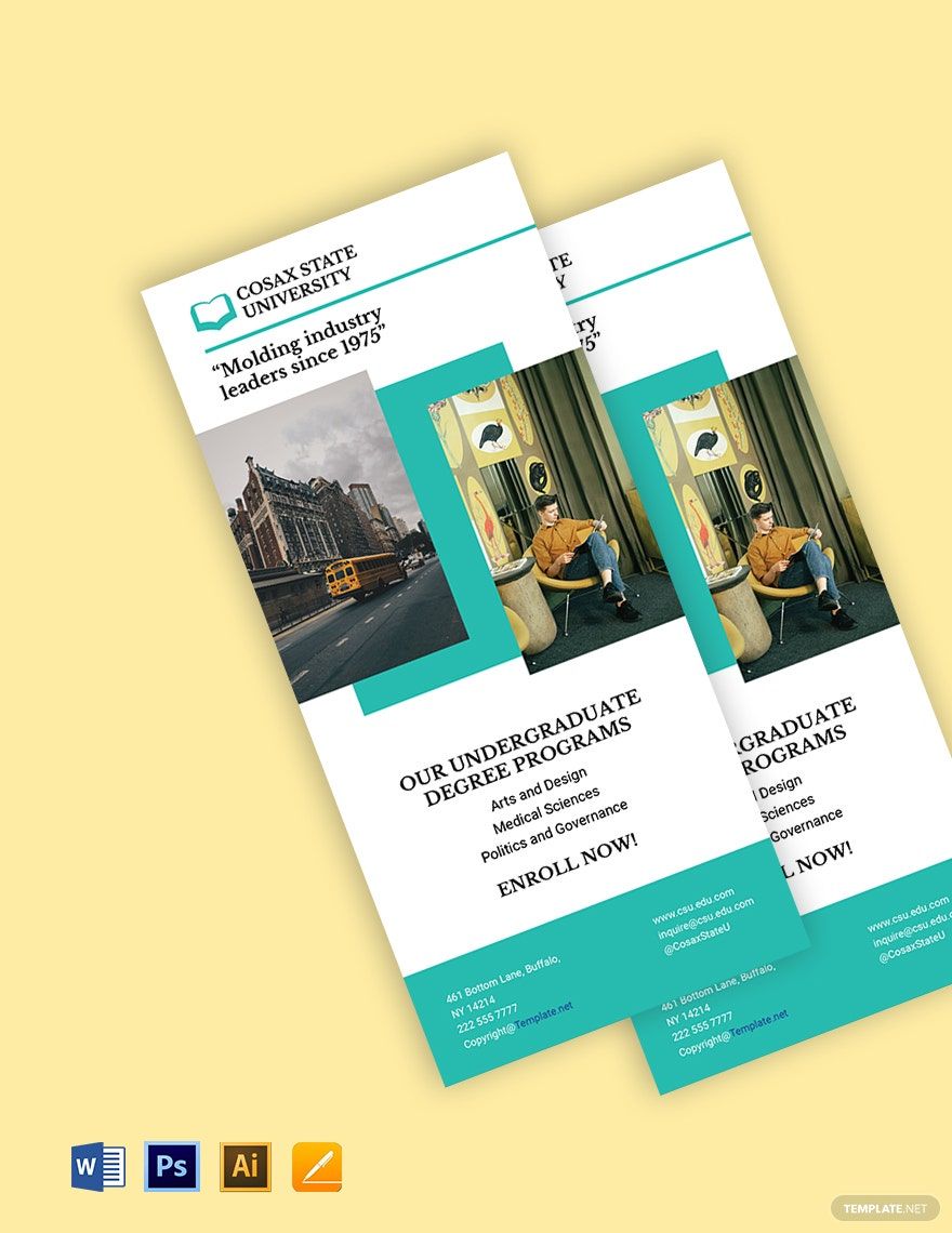 University College Rack Card Template in PSD, Word, Illustrator, Pages