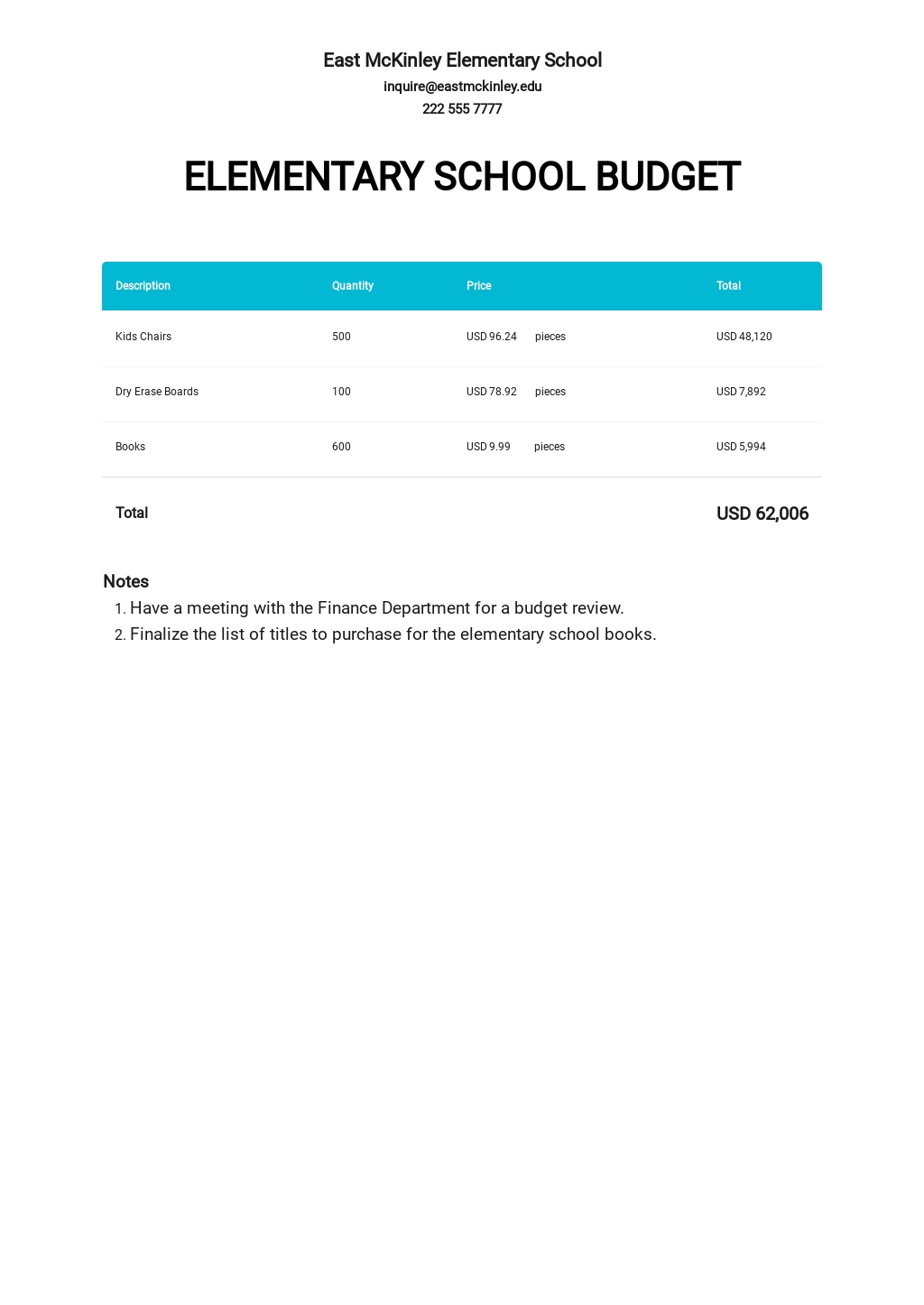 Primary School Budget Template Google Docs, Google Sheets, Excel