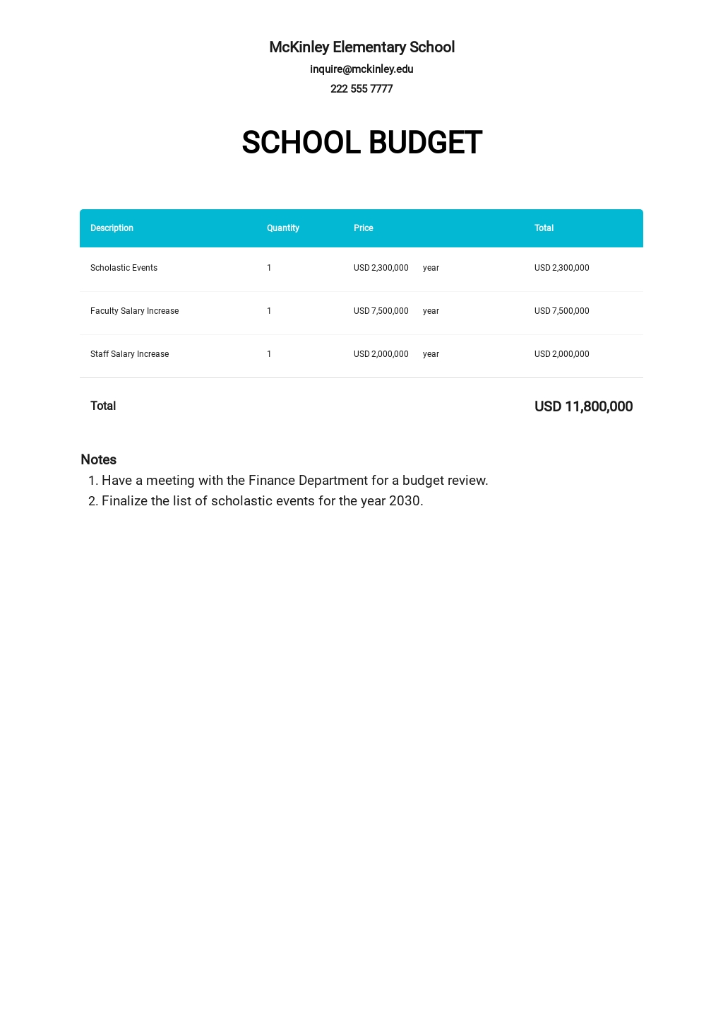 Sample Elementary School Budget Template [Free PDF] Google Docs