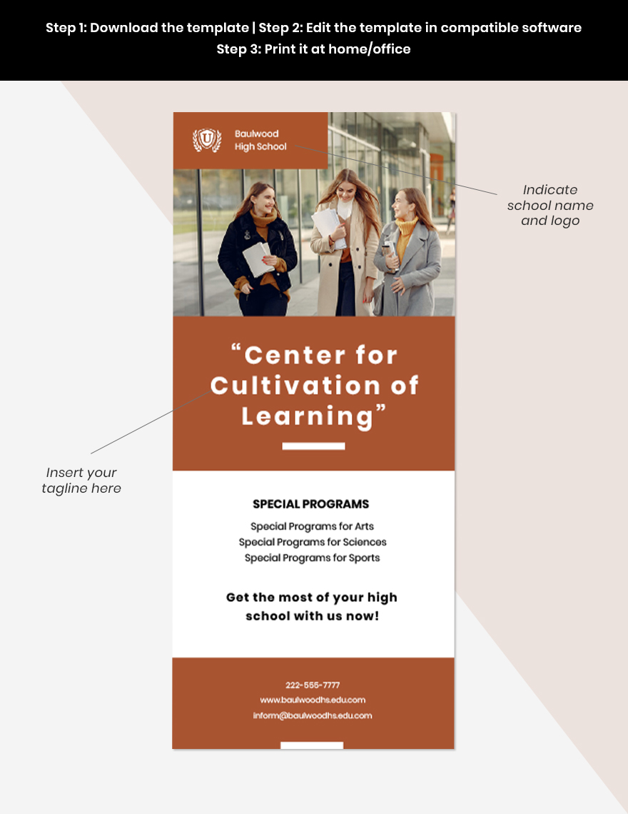 High School Rack Card Template in PSD, Pages, Word, Illustrator