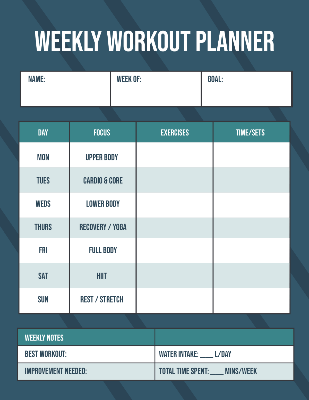 Free Workout Planner Templates to Customize Online