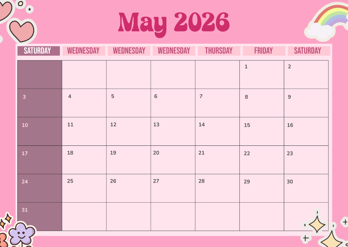 Free Printable May 2026 Calendar Template