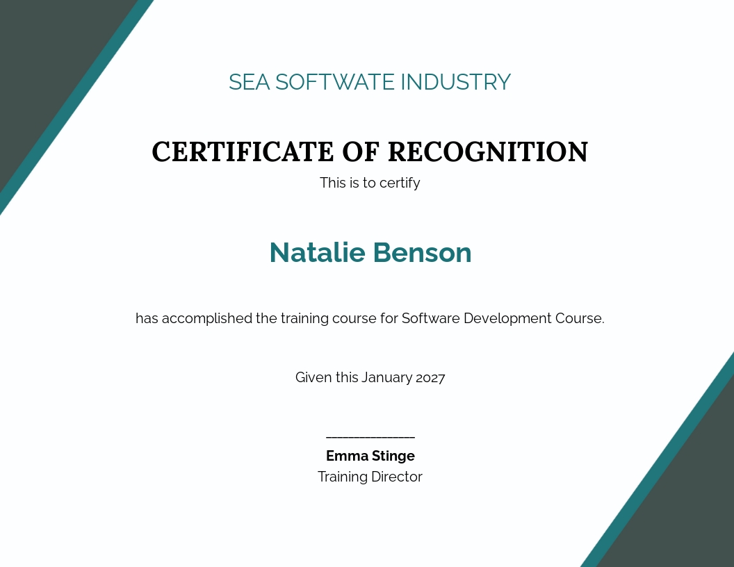 Software Development Certificate Template [Free JPG] Word
