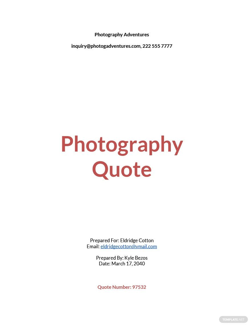 Photography Quotation Sample Template Google Docs, Google Sheets